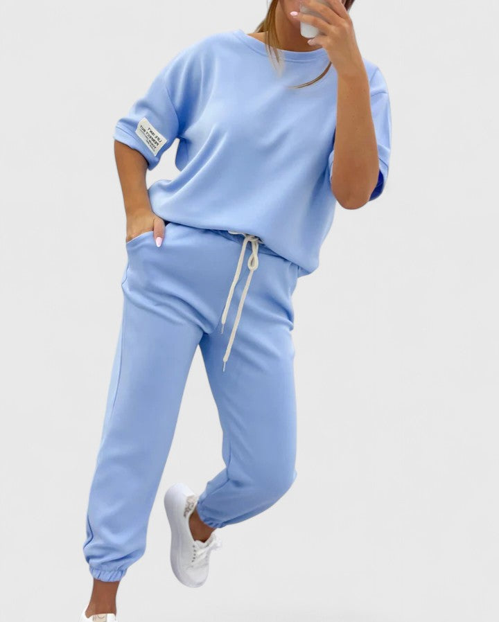 Casual women's clothing, including a plain-colored top and pants
