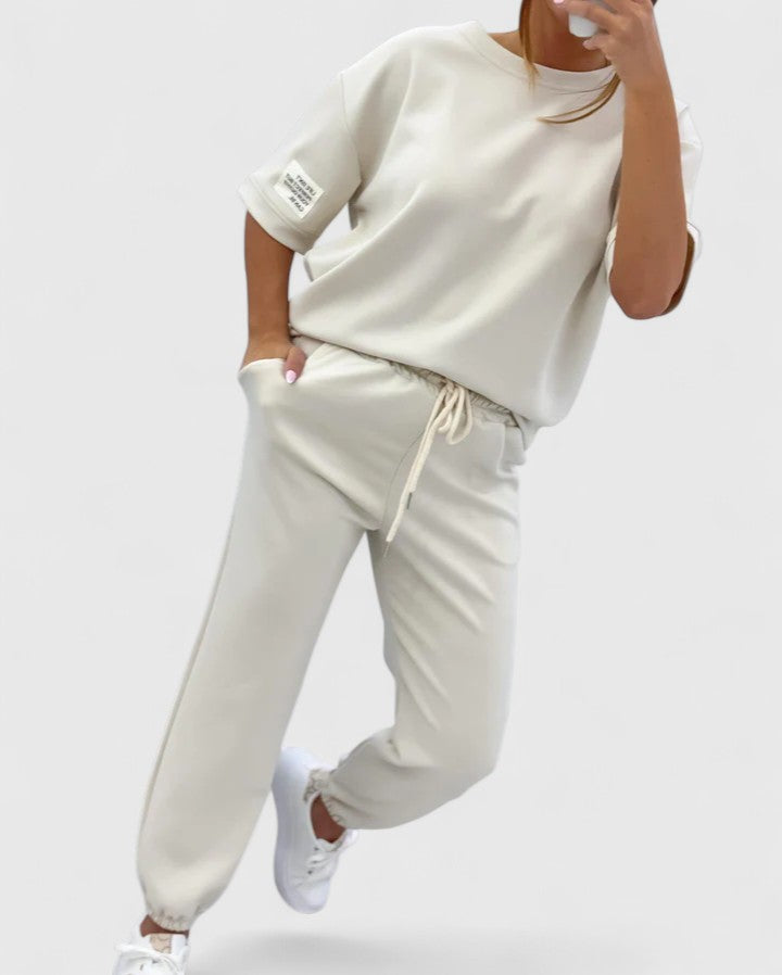 Casual women's clothing, including a plain-colored top and pants